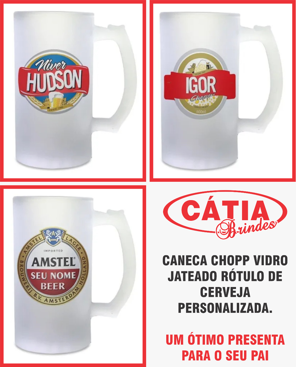Caneca Chopp – Vidro Jateado – ROTULO DE CERVEJA PERSONALIZADO — brinde personalizado da Cátia Brindes
