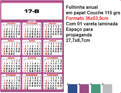 FOLHINHA ANUAL MODELO 17-B — brinde personalizado da Cátia Brindes