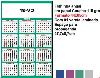 FOLHINHA ANUAL MODELO 19-VD — brinde personalizado da Cátia Brindes