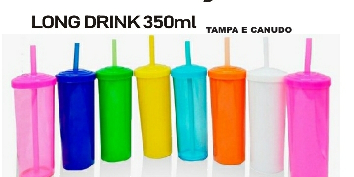Long Dring 350ml – Tampa e Canudo — brinde personalizado da Cátia Brindes